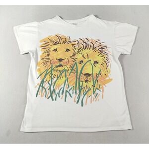 Vintage Athletic Knit Lions Shirt Unisex L/XL White Safari Graphic Tee 90s